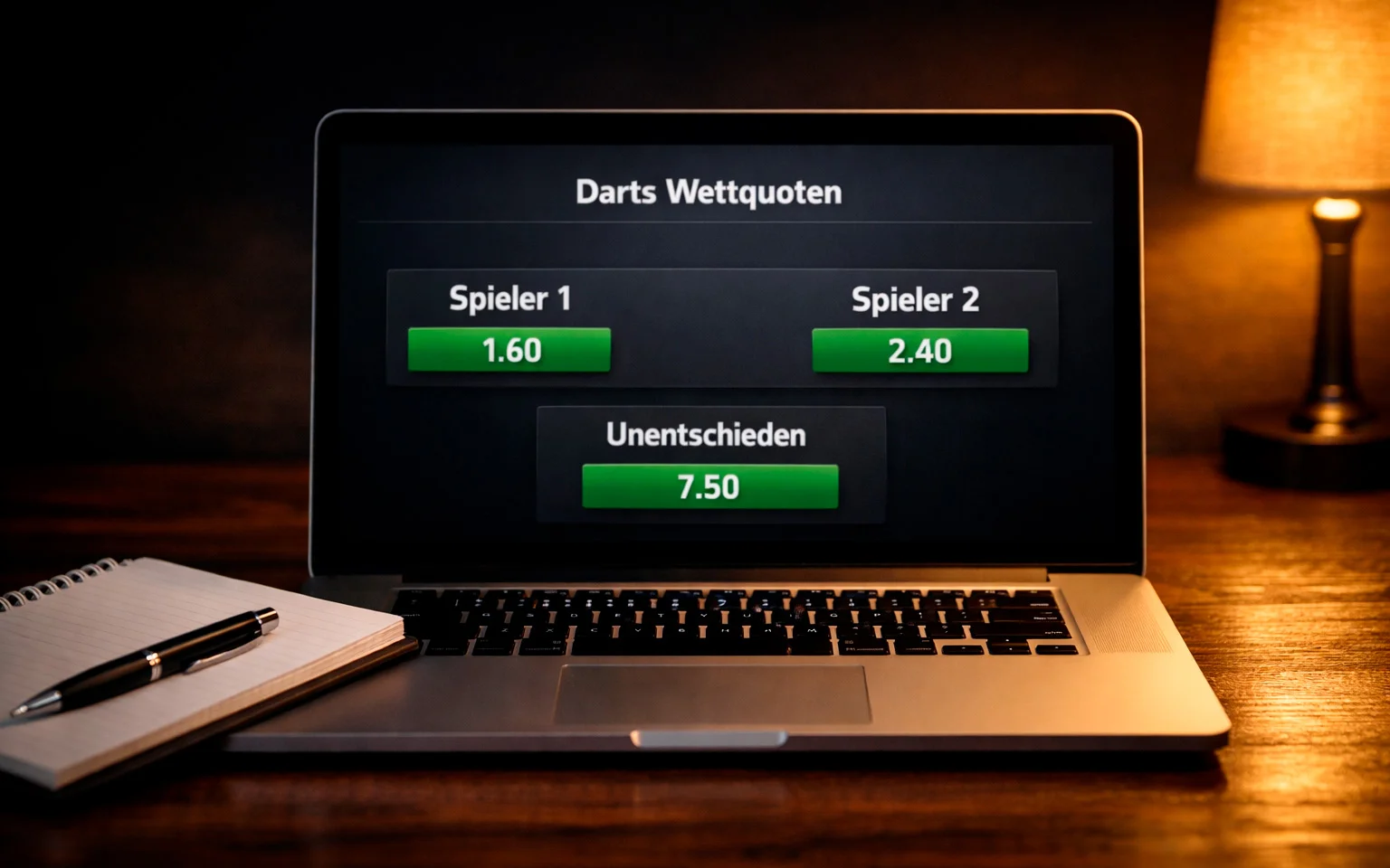 Wettquoten-Anzeige auf einem Bildschirm während eines Darts-Turniers